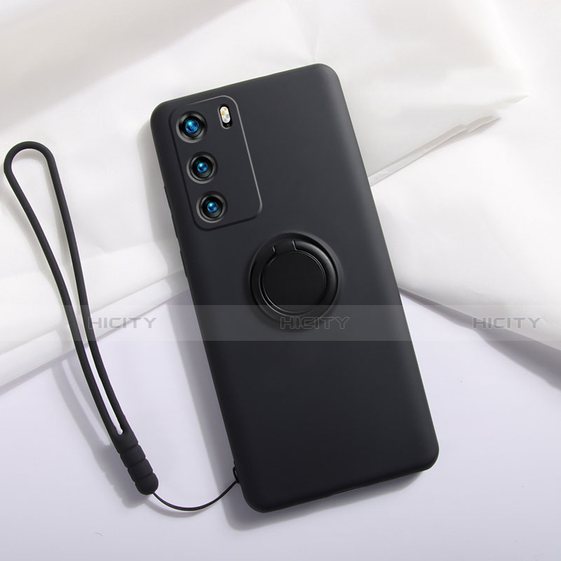 Silikon Hülle Handyhülle Ultra Dünn Schutzhülle Flexible Tasche Silikon mit Magnetisch Fingerring Ständer T01 für Huawei P40