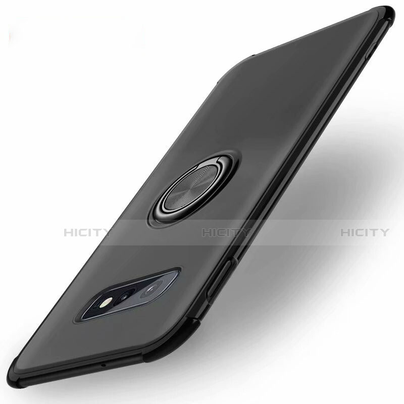 Silikon Hülle Handyhülle Ultra Dünn Schutzhülle Flexible Tasche Silikon mit Magnetisch Fingerring Ständer T01 für Samsung Galaxy S10e Schwarz Plus