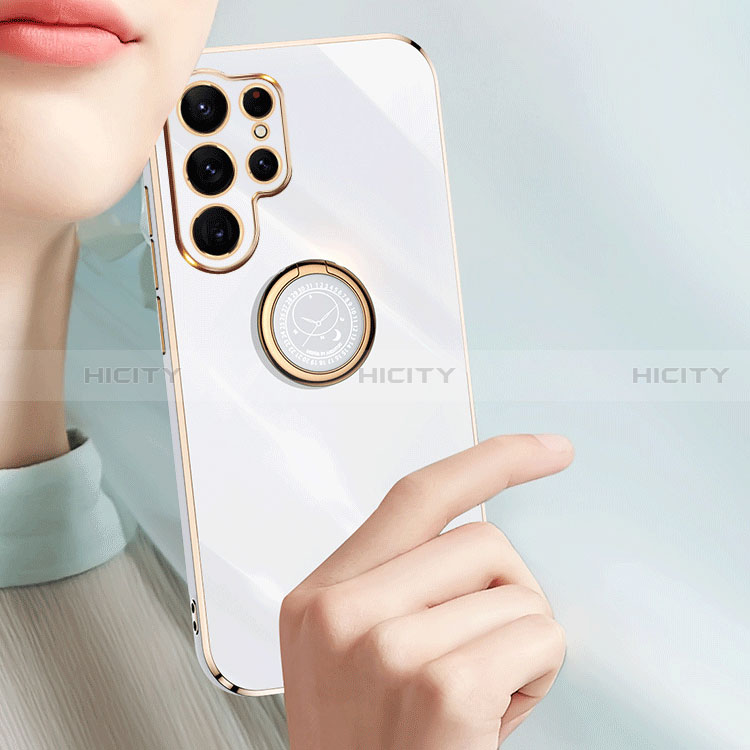 Silikon Hülle Handyhülle Ultra Dünn Schutzhülle Flexible Tasche Silikon mit Magnetisch Fingerring Ständer T01 für Samsung Galaxy S24 Ultra 5G groß