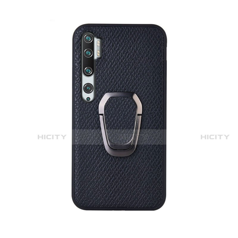 Silikon Hülle Handyhülle Ultra Dünn Schutzhülle Flexible Tasche Silikon mit Magnetisch Fingerring Ständer T01 für Xiaomi Mi Note 10 Schwarz Plus