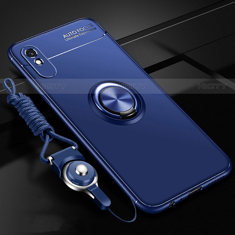 Silikon Hülle Handyhülle Ultra Dünn Schutzhülle Flexible Tasche Silikon mit Magnetisch Fingerring Ständer T01 für Xiaomi Redmi 9AT Blau