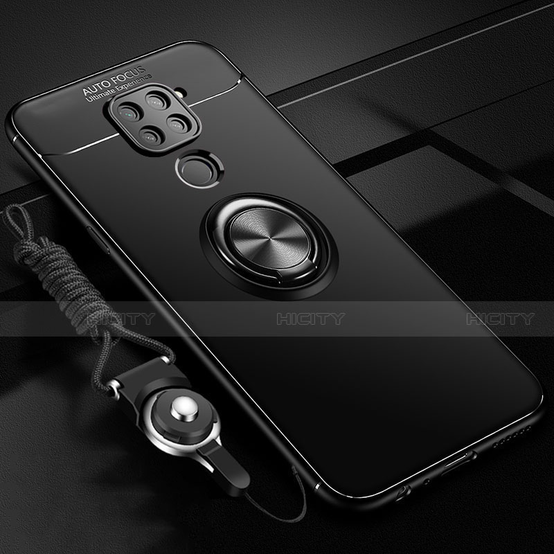 Silikon Hülle Handyhülle Ultra Dünn Schutzhülle Flexible Tasche Silikon mit Magnetisch Fingerring Ständer T01 für Xiaomi Redmi Note 9 Schwarz