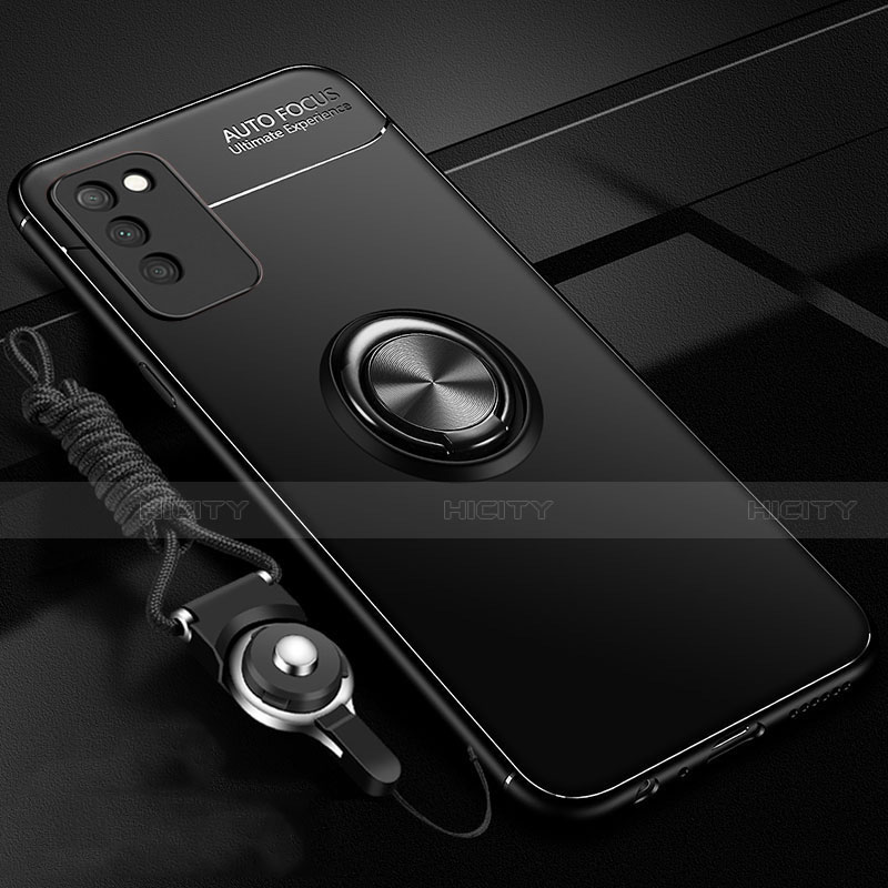 Silikon Hülle Handyhülle Ultra Dünn Schutzhülle Flexible Tasche Silikon mit Magnetisch Fingerring Ständer T02 für Huawei Honor 30 Lite 5G Schwarz