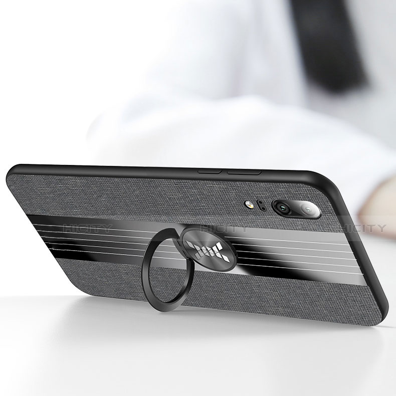 Silikon Hülle Handyhülle Ultra Dünn Schutzhülle Flexible Tasche Silikon mit Magnetisch Fingerring Ständer T02 für Huawei P20