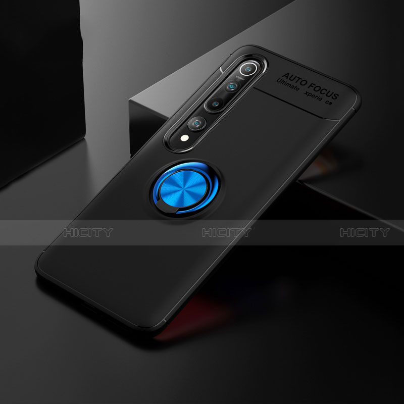 Silikon Hülle Handyhülle Ultra Dünn Schutzhülle Flexible Tasche Silikon mit Magnetisch Fingerring Ständer T02 für Xiaomi Mi 10 Blau und Schwarz