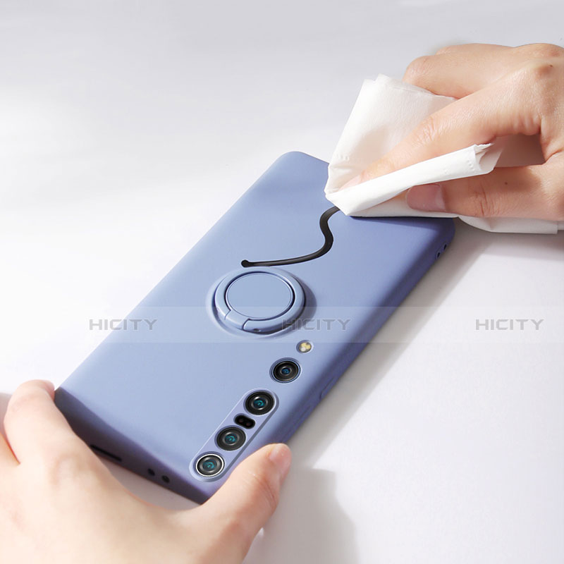 Silikon Hülle Handyhülle Ultra Dünn Schutzhülle Flexible Tasche Silikon mit Magnetisch Fingerring Ständer T02 für Xiaomi Mi 10 Pro