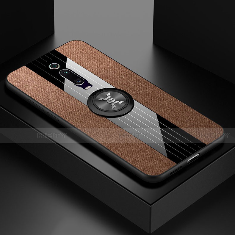 Silikon Hülle Handyhülle Ultra Dünn Schutzhülle Flexible Tasche Silikon mit Magnetisch Fingerring Ständer T02 für Xiaomi Mi 9T Pro Braun