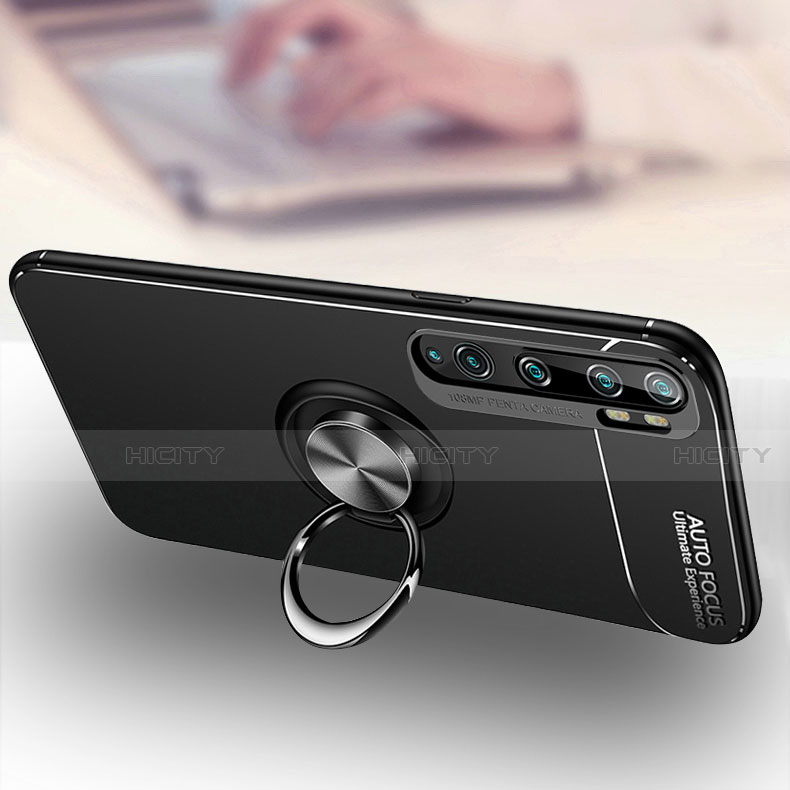 Silikon Hülle Handyhülle Ultra Dünn Schutzhülle Flexible Tasche Silikon mit Magnetisch Fingerring Ständer T02 für Xiaomi Mi Note 10 groß