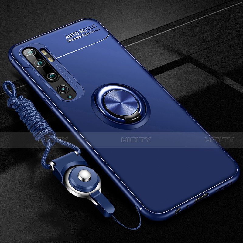 Silikon Hülle Handyhülle Ultra Dünn Schutzhülle Flexible Tasche Silikon mit Magnetisch Fingerring Ständer T02 für Xiaomi Mi Note 10 Blau Plus