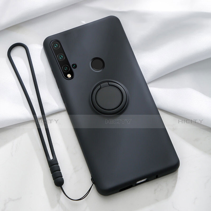 Silikon Hülle Handyhülle Ultra Dünn Schutzhülle Flexible Tasche Silikon mit Magnetisch Fingerring Ständer T04 für Huawei P20 Lite (2019) groß