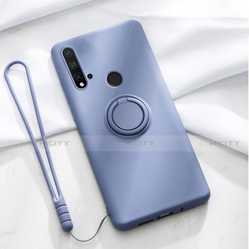 Silikon Hülle Handyhülle Ultra Dünn Schutzhülle Flexible Tasche Silikon mit Magnetisch Fingerring Ständer T04 für Huawei P20 Lite (2019) groß
