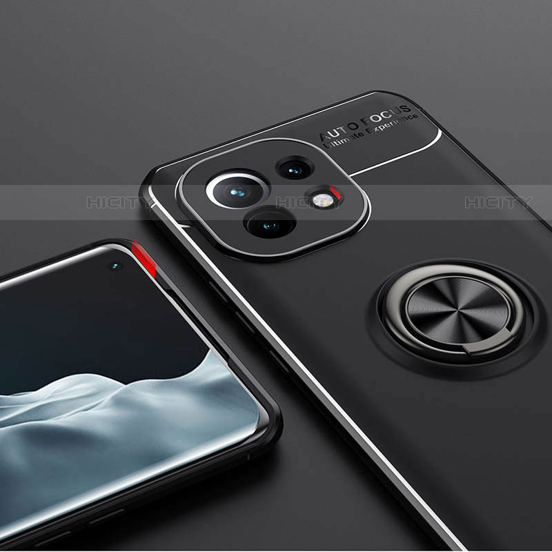 Silikon Hülle Handyhülle Ultra Dünn Schutzhülle Flexible Tasche Silikon mit Magnetisch Fingerring Ständer T04 für Xiaomi Mi 11 5G
