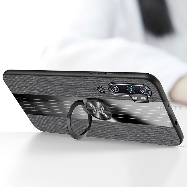 Silikon Hülle Handyhülle Ultra Dünn Schutzhülle Flexible Tasche Silikon mit Magnetisch Fingerring Ständer T04 für Xiaomi Mi Note 10 Pro groß