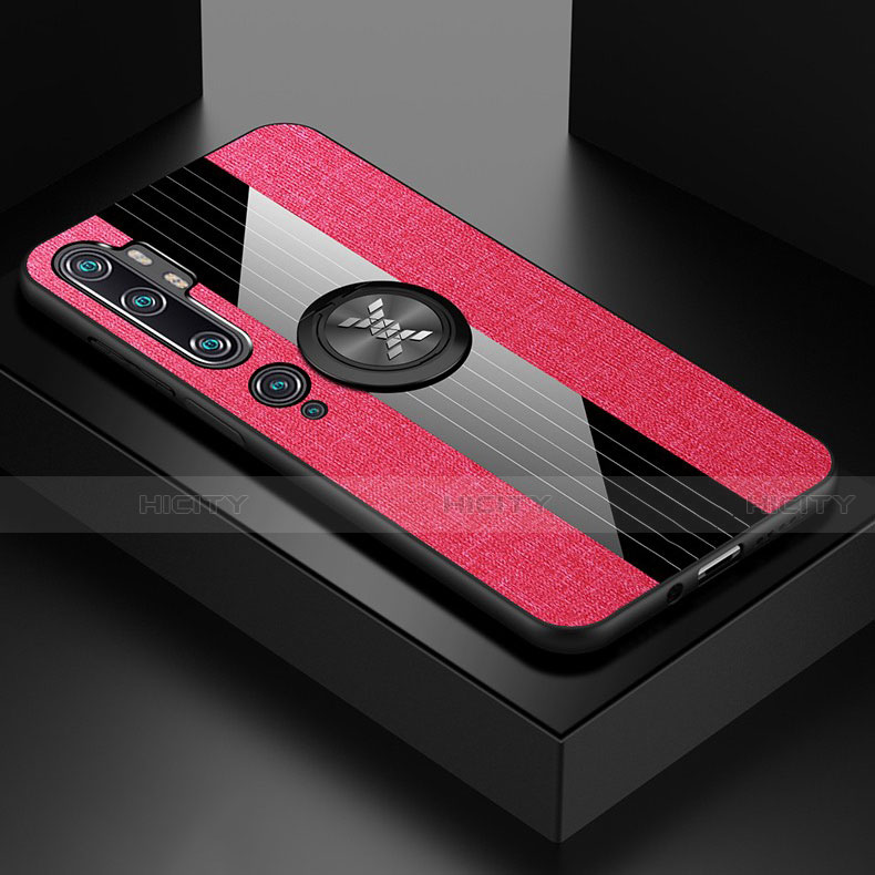 Silikon Hülle Handyhülle Ultra Dünn Schutzhülle Flexible Tasche Silikon mit Magnetisch Fingerring Ständer T04 für Xiaomi Mi Note 10 Pro Pink
