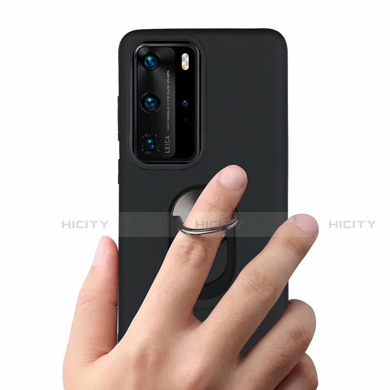 Silikon Hülle Handyhülle Ultra Dünn Schutzhülle Flexible Tasche Silikon mit Magnetisch Fingerring Ständer T05 für Huawei P40 Pro