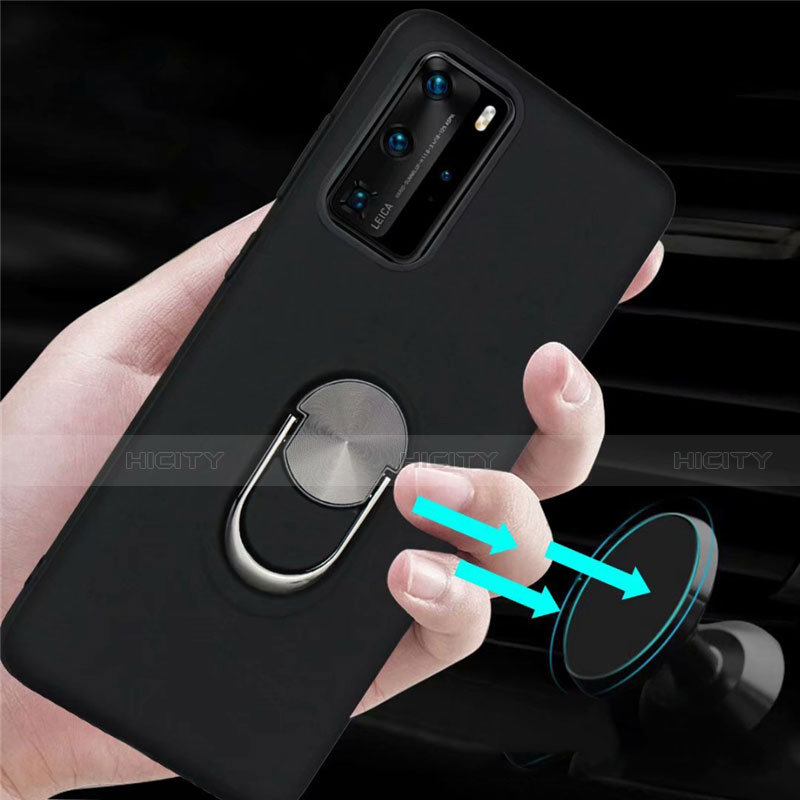 Silikon Hülle Handyhülle Ultra Dünn Schutzhülle Flexible Tasche Silikon mit Magnetisch Fingerring Ständer T05 für Huawei P40 Pro
