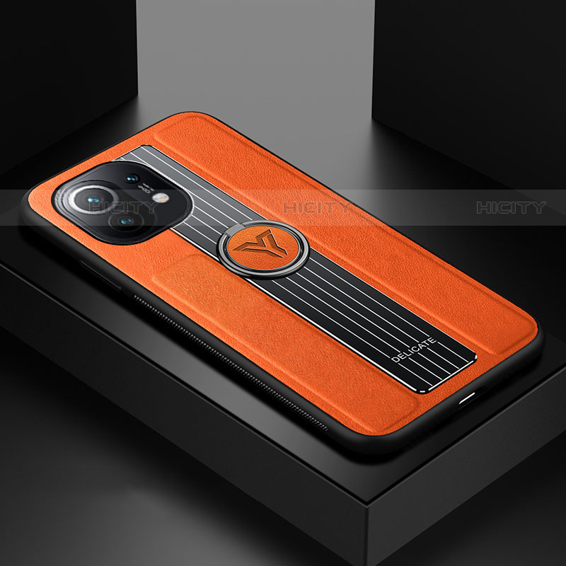 Silikon Hülle Handyhülle Ultra Dünn Schutzhülle Flexible Tasche Silikon mit Magnetisch Fingerring Ständer T06 für Xiaomi Mi 11 5G Orange