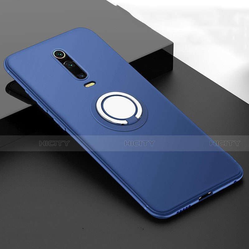 Silikon Hülle Handyhülle Ultra Dünn Schutzhülle Flexible Tasche Silikon mit Magnetisch Fingerring Ständer T06 für Xiaomi Mi 9T Blau