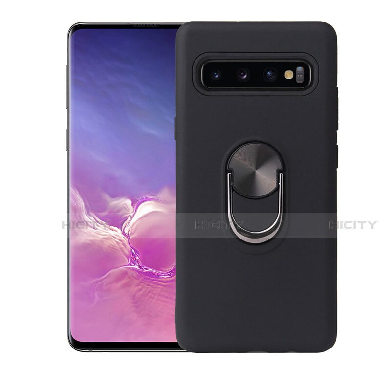 Silikon Hülle Handyhülle Ultra Dünn Schutzhülle Flexible Tasche Silikon mit Magnetisch Fingerring Ständer T07 für Samsung Galaxy S10 Plus Schwarz