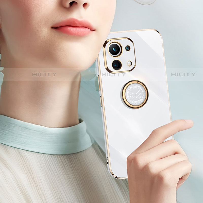 Silikon Hülle Handyhülle Ultra Dünn Schutzhülle Flexible Tasche Silikon mit Magnetisch Fingerring Ständer T07 für Xiaomi Mi 11 5G