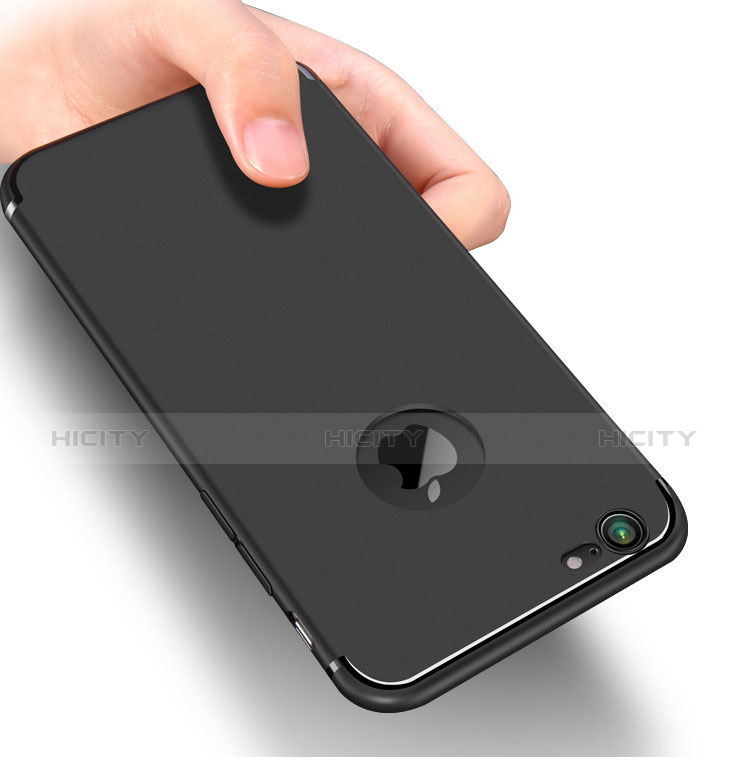 Silikon Hülle Handyhülle Ultra Dünn Schutzhülle Q04 für Apple iPhone 7 Schwarz groß