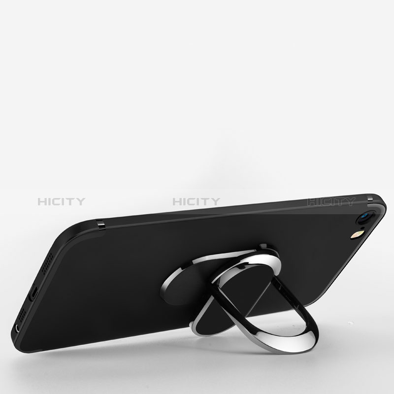 Silikon Hülle Handyhülle Ultra Dünn Schutzhülle Silikon mit Fingerring Ständer A01 für Apple iPhone 5S Schwarz groß