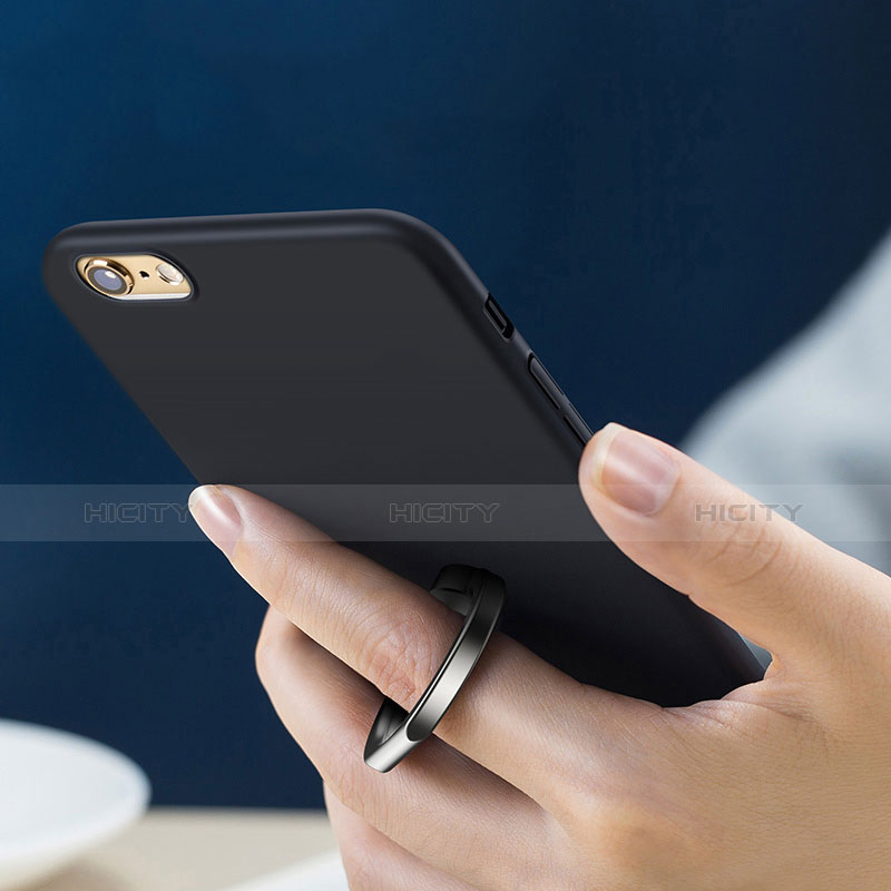 Silikon Hülle Handyhülle Ultra Dünn Schutzhülle Silikon mit Fingerring Ständer A01 für Apple iPhone 6 Schwarz groß