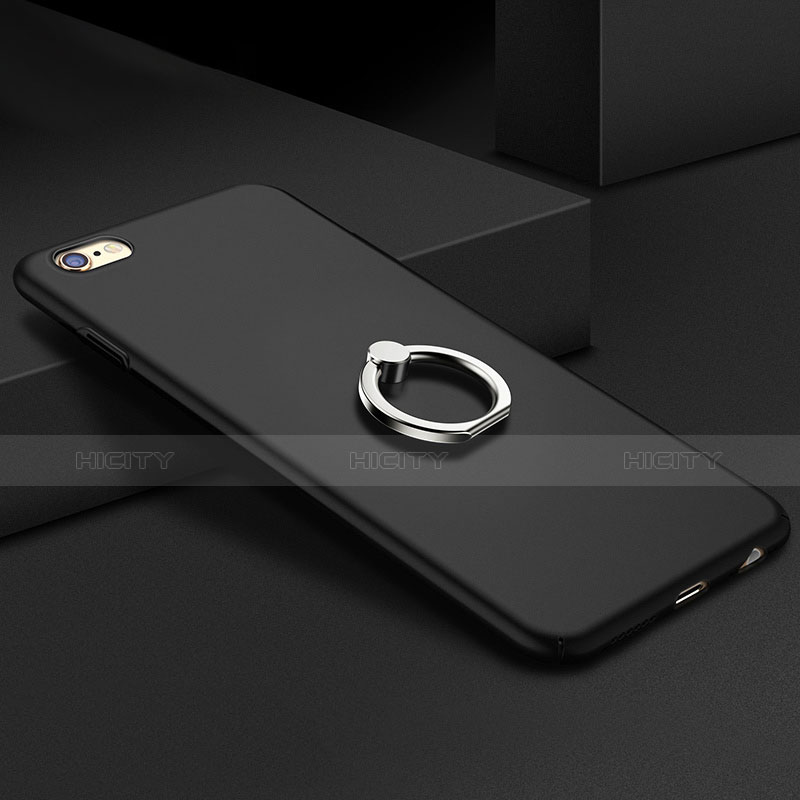 Silikon Hülle Handyhülle Ultra Dünn Schutzhülle Silikon mit Fingerring Ständer A01 für Apple iPhone 6 Schwarz groß