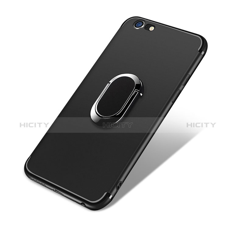 Silikon Hülle Handyhülle Ultra Dünn Schutzhülle Silikon mit Fingerring Ständer A02 für Apple iPhone 5 Schwarz groß