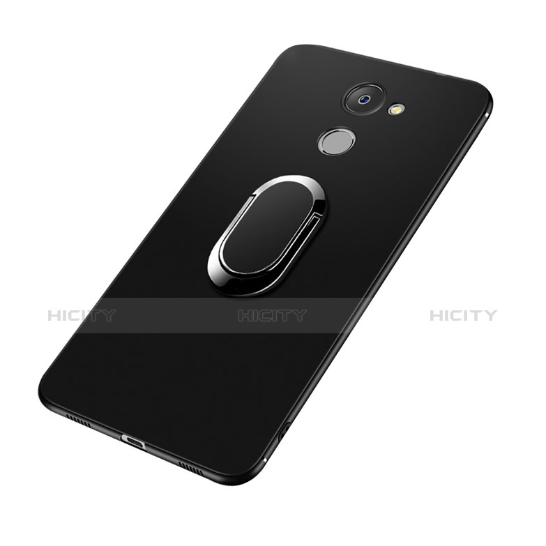 Silikon Hülle Handyhülle Ultra Dünn Schutzhülle Silikon mit Fingerring Ständer A02 für Huawei Enjoy 7 Plus Schwarz