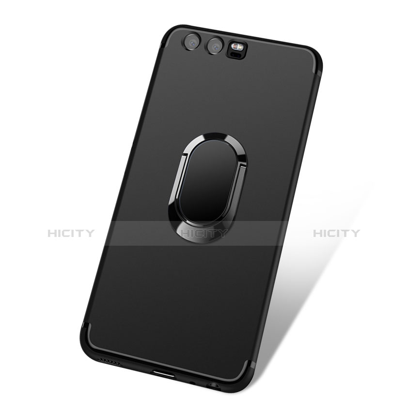 Silikon Hülle Handyhülle Ultra Dünn Schutzhülle Silikon mit Fingerring Ständer A02 für Huawei P10 Schwarz