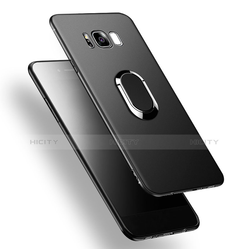 Silikon Hülle Handyhülle Ultra Dünn Schutzhülle Silikon mit Fingerring Ständer A02 für Samsung Galaxy S8 Schwarz