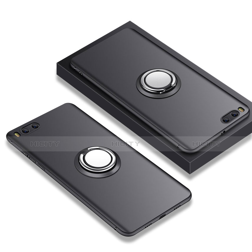 Silikon Hülle Handyhülle Ultra Dünn Schutzhülle Silikon mit Fingerring Ständer A02 für Xiaomi Mi Note 3 Schwarz Plus