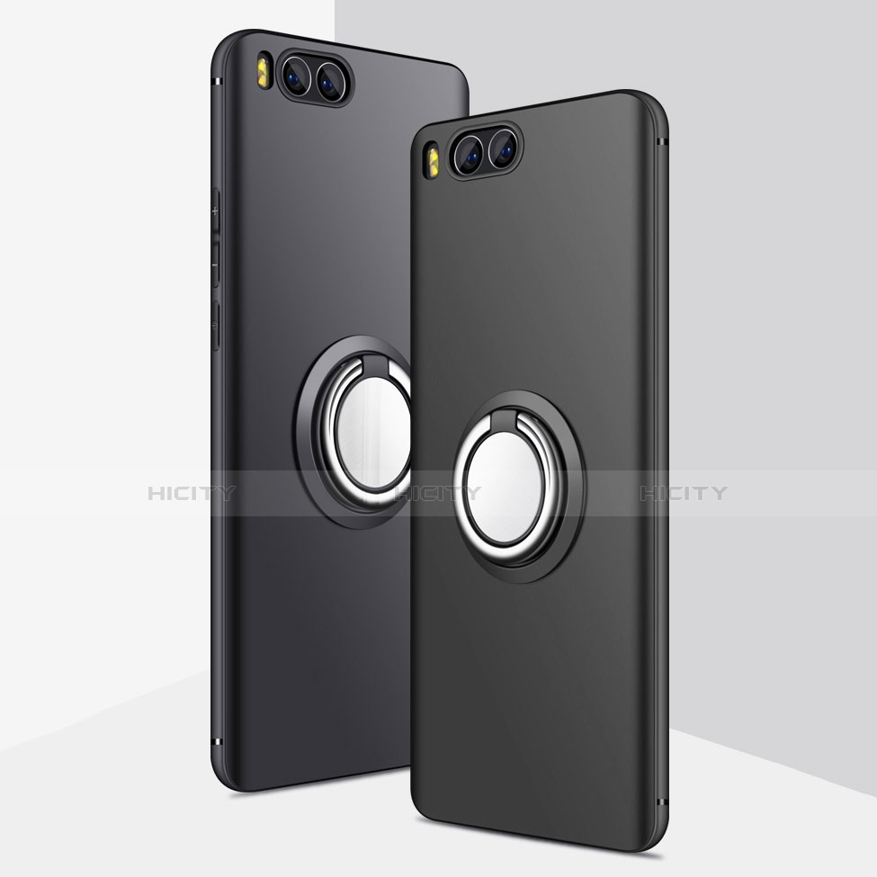 Silikon Hülle Handyhülle Ultra Dünn Schutzhülle Silikon mit Fingerring Ständer A02 für Xiaomi Mi Note 3 Schwarz groß