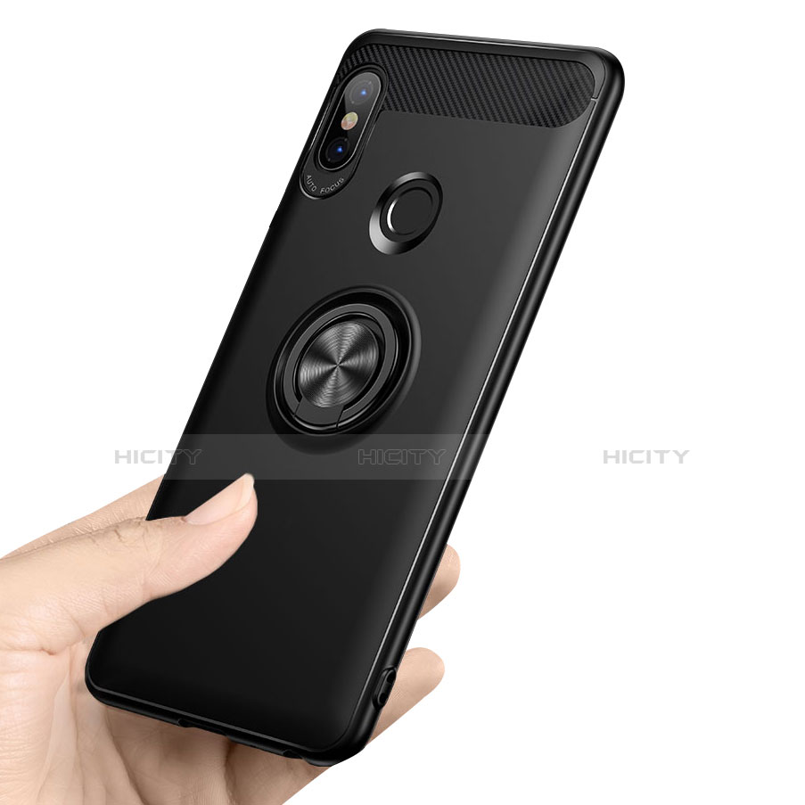 Silikon Hülle Handyhülle Ultra Dünn Schutzhülle Silikon mit Fingerring Ständer A02 für Xiaomi Redmi Note 5 AI Dual Camera Schwarz