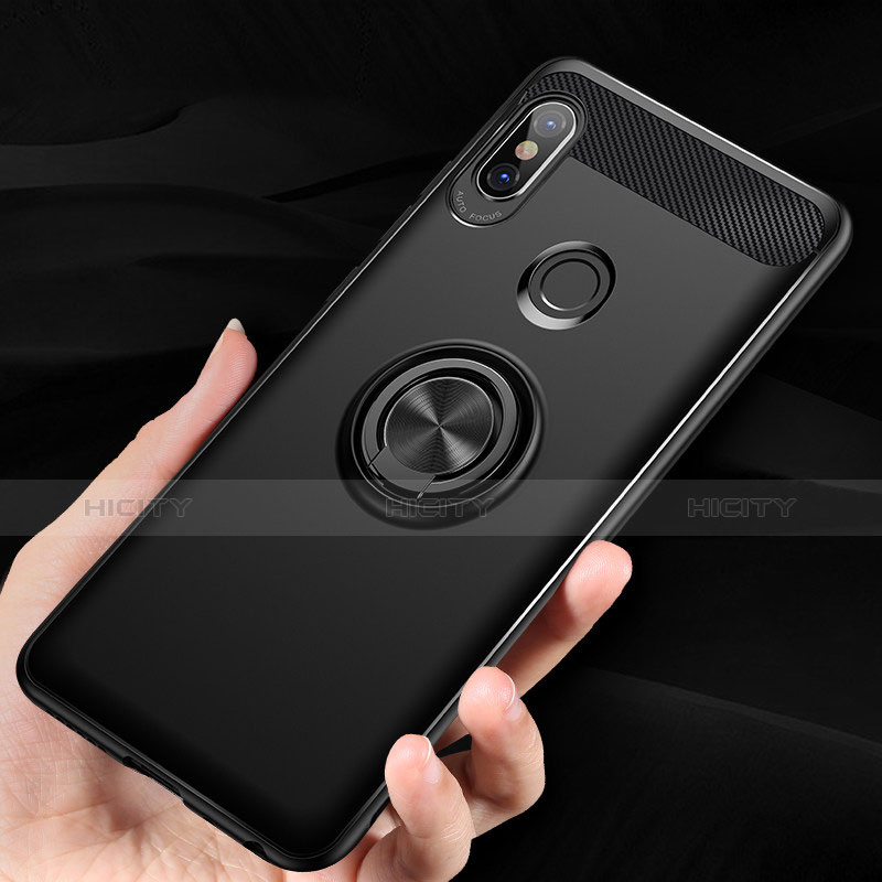 Silikon Hülle Handyhülle Ultra Dünn Schutzhülle Silikon mit Fingerring Ständer A02 für Xiaomi Redmi Note 5 Schwarz