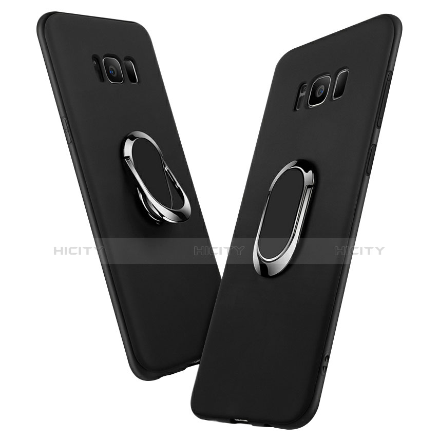 Silikon Hülle Handyhülle Ultra Dünn Schutzhülle Silikon mit Fingerring Ständer A03 für Samsung Galaxy S8 Plus Schwarz