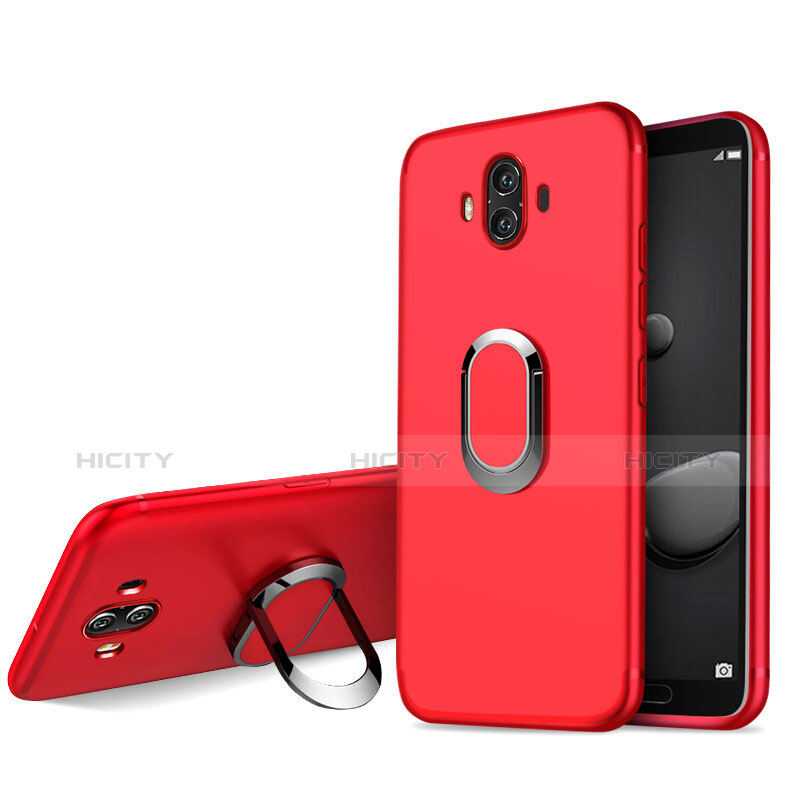 Silikon Hülle Handyhülle Ultra Dünn Schutzhülle Silikon mit Fingerring Ständer A04 für Huawei Mate 10 Rot Plus