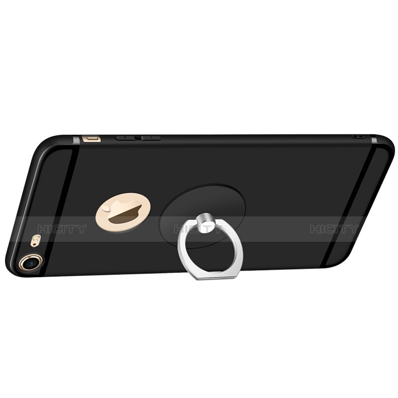 Silikon Hülle Handyhülle Ultra Dünn Schutzhülle Silikon mit Fingerring Ständer für Apple iPhone 6S Schwarz groß