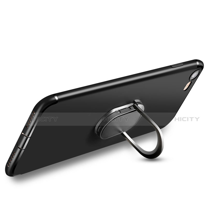 Silikon Hülle Handyhülle Ultra Dünn Schutzhülle Silikon mit Fingerring Ständer für Apple iPhone SE3 (2022) Schwarz Plus