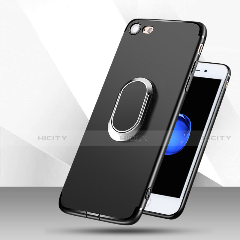 Silikon Hülle Handyhülle Ultra Dünn Schutzhülle Silikon mit Fingerring Ständer für Apple iPhone SE3 (2022) Schwarz groß
