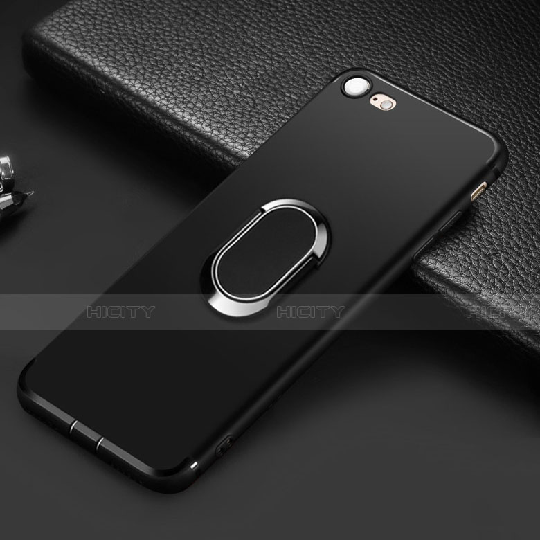 Silikon Hülle Handyhülle Ultra Dünn Schutzhülle Silikon mit Fingerring Ständer für Apple iPhone SE3 (2022) Schwarz groß
