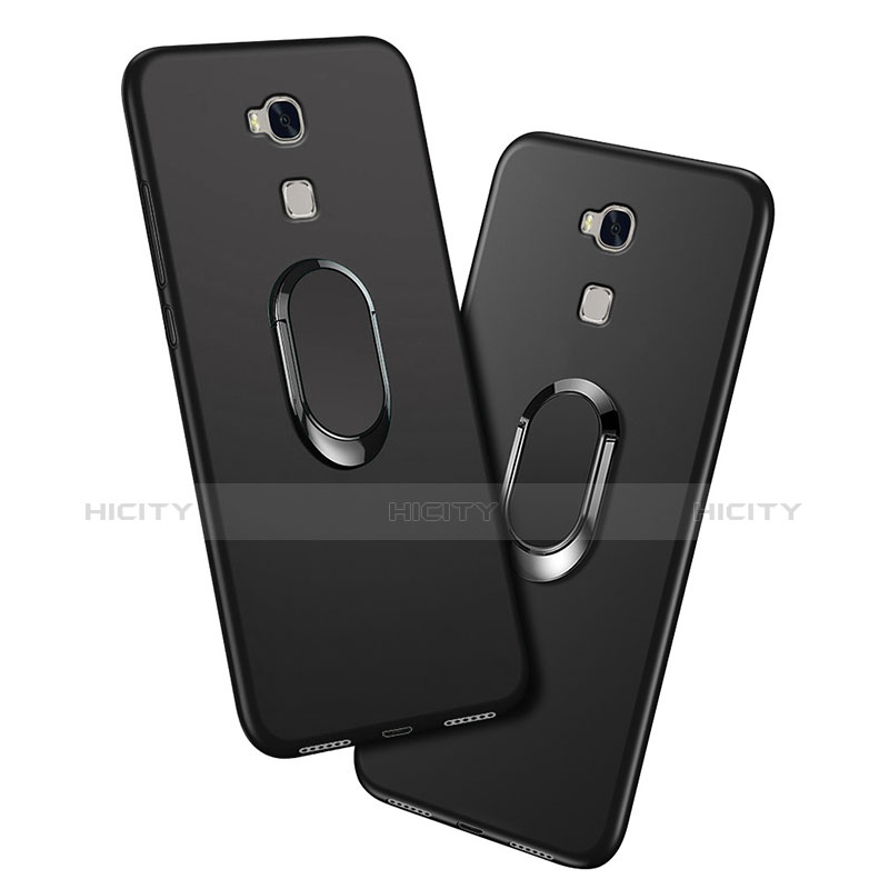 Silikon Hülle Handyhülle Ultra Dünn Schutzhülle Silikon mit Fingerring Ständer für Huawei Honor 5X Schwarz Plus