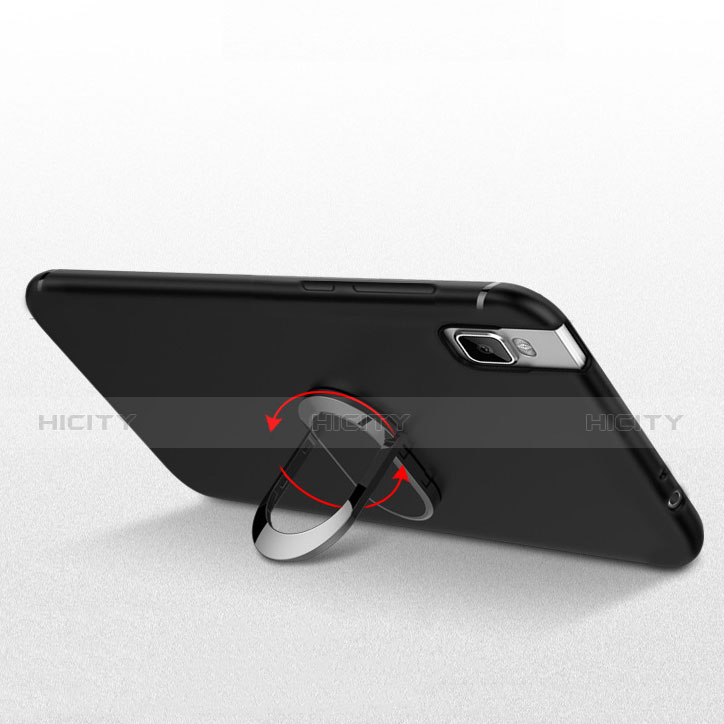 Silikon Hülle Handyhülle Ultra Dünn Schutzhülle Silikon mit Fingerring Ständer für Huawei Honor 7i shot X Schwarz groß
