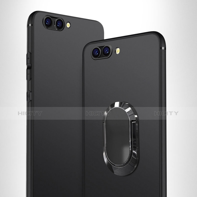 Silikon Hülle Handyhülle Ultra Dünn Schutzhülle Silikon mit Fingerring Ständer für Huawei Honor View 10 Schwarz Plus
