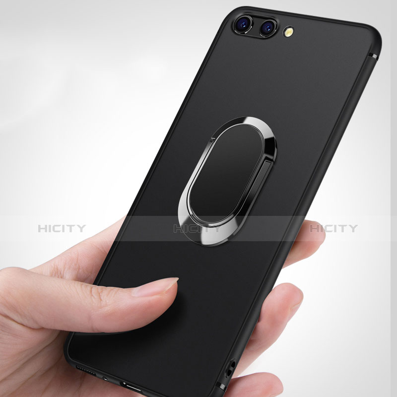 Silikon Hülle Handyhülle Ultra Dünn Schutzhülle Silikon mit Fingerring Ständer für Huawei Honor View 10 Schwarz groß