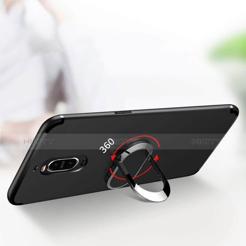 Silikon Hülle Handyhülle Ultra Dünn Schutzhülle Silikon mit Fingerring Ständer für Huawei Mate 9 Pro Schwarz groß