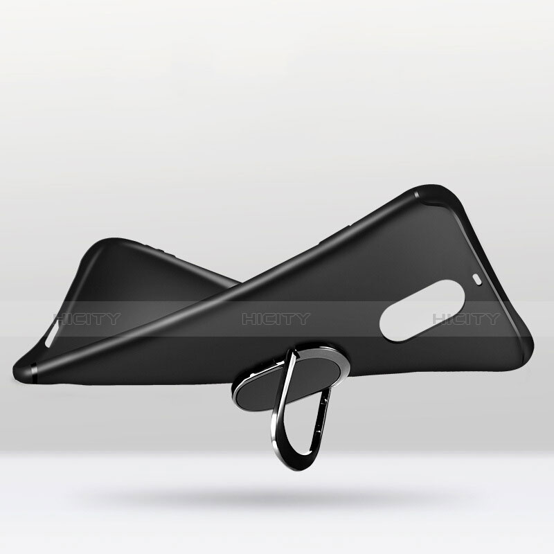 Silikon Hülle Handyhülle Ultra Dünn Schutzhülle Silikon mit Fingerring Ständer für Huawei Mate 9 Pro Schwarz groß