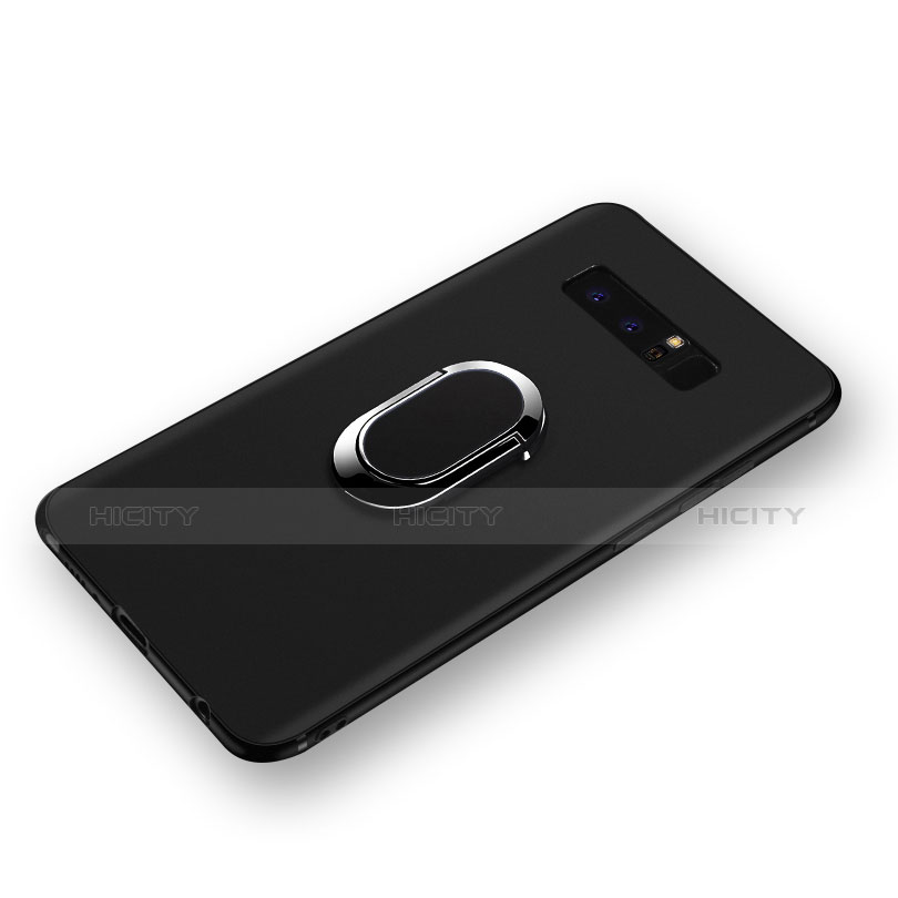 Silikon Hülle Handyhülle Ultra Dünn Schutzhülle Silikon mit Fingerring Ständer für Samsung Galaxy Note 8 Duos N950F Schwarz