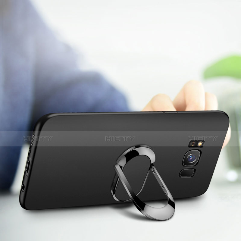 Silikon Hülle Handyhülle Ultra Dünn Schutzhülle Silikon mit Fingerring Ständer für Samsung Galaxy S8 Plus Schwarz Plus